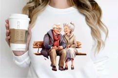 Old Couple On The Bench Sublimation PNG Clipart Product Image 2