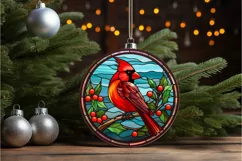 Stained Glass Christmas Red Cardinal Bird PNG Clipart Product Image 2