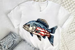 Bass Fish with American Flag Sublimation PNG Clipart Product Image 2