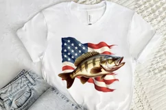 Bass Fish with American Flag Sublimation PNG Clipart Product Image 2