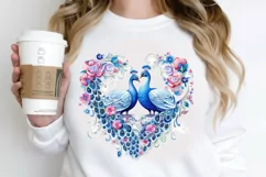 Couple Peacock Heart Sublimation PNG Clipart Product Image 2
