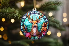 Stained Glass With Christmas Deer Flower PNG Clipart Product Image 2