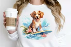 Surfing Cute Dog Watercolor Sublimation PNG Clipart Product Image 2
