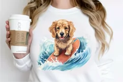 Surfing Cute Dog Watercolor Sublimation PNG Clipart Product Image 2