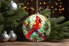 Stained Glass Christmas Red Cardinal Bird PNG Clipart Product Image 2
