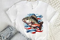 Bass Fish with American Flag Sublimation PNG Clipart Product Image 2