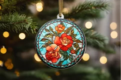 Stained Glass with Christmas Flowers PNG Clipart Product Image 2