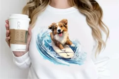 Surfing Cute Dog Watercolor Sublimation PNG Clipart Product Image 2