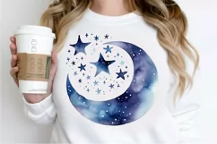 Moon And Stars Watercolor PNG Clipart Product Image 2