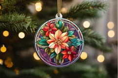 Stained Glass with Christmas Flowers PNG Clipart Product Image 2
