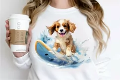 Surfing Cute Dog Watercolor Sublimation PNG Clipart Product Image 2