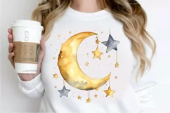 Moon And Stars Watercolor PNG Clipart Product Image 2