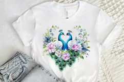 Couple Peacock Heart Sublimation PNG Clipart Product Image 2