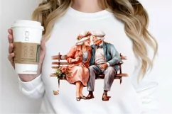 Old Couple On The Bench Sublimation PNG Clipart Product Image 2
