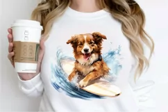 Surfing Cute Dog Watercolor Sublimation PNG Clipart Product Image 2