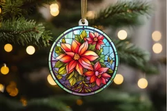 Stained Glass with Christmas Flowers PNG Clipart Product Image 2