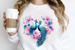 Couple Peacock Heart Sublimation PNG Clipart Product Image 2