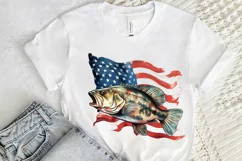 Bass Fish with American Flag Sublimation PNG Clipart Product Image 2