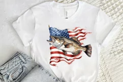 Bass Fish with American Flag Sublimation PNG Clipart Product Image 2