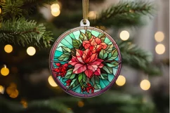 Stained Glass with Christmas Flowers PNG Clipart Product Image 2