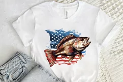 Bass Fish with American Flag Sublimation PNG Clipart Product Image 2