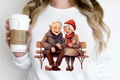 Old Couple On The Bench Sublimation PNG Clipart Product Image 2
