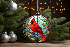 Stained Glass Christmas Red Cardinal Bird PNG Clipart Product Image 2