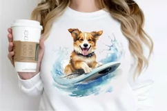 Surfing Cute Dog Watercolor Sublimation PNG Clipart Product Image 2