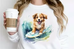 Surfing Cute Dog Watercolor Sublimation PNG Clipart Product Image 2
