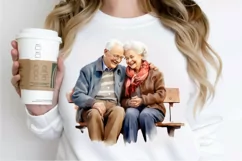 Old Couple On The Bench Sublimation PNG Clipart Product Image 2