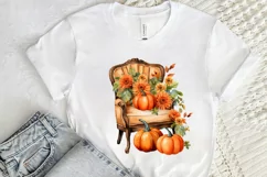 Autumn Chairs Watercolor Pumpkins Sublimation PNG Clipart Product Image 2