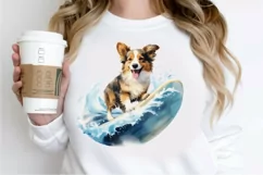 Surfing Cute Dog Watercolor Sublimation PNG Clipart Product Image 2