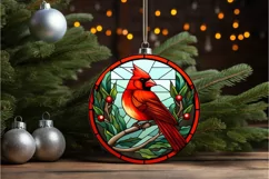 Stained Glass Christmas Red Cardinal Bird PNG Clipart Product Image 2