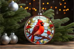 Stained Glass Christmas Red Cardinal Bird PNG Clipart Product Image 2