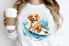 Surfing Cute Dog Watercolor Sublimation PNG Clipart Product Image 2