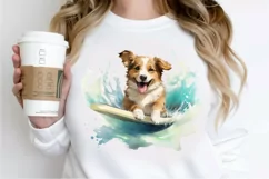 Surfing Cute Dog Watercolor Sublimation PNG Clipart Product Image 2