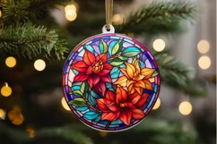 Stained Glass with Christmas Flowers PNG Clipart Product Image 2