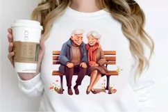 Old Couple On The Bench Sublimation PNG Clipart Product Image 2