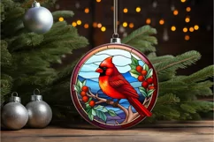 Stained Glass Christmas Red Cardinal Bird PNG Clipart Product Image 2