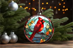 Stained Glass Christmas Red Cardinal Bird PNG Clipart Product Image 2