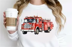 Fire Truck Watercolor Sublimation PNG Clipart Product Image 2