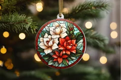 Stained Glass with Christmas Flowers PNG Clipart Product Image 2