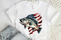 Bass Fish with American Flag Sublimation PNG Clipart Product Image 2