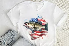 Bass Fish with American Flag Sublimation PNG Clipart Product Image 2