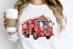 Fire Truck Watercolor Sublimation PNG Clipart Product Image 2