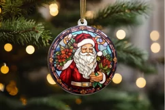 Stained Glass with Christmas Santa Flower PNG Clipart Product Image 2