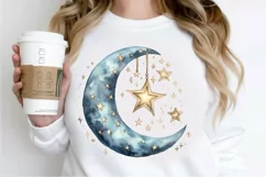Moon And Stars Watercolor PNG Clipart Product Image 2