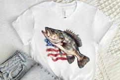 Bass Fish with American Flag Sublimation PNG Clipart Product Image 2