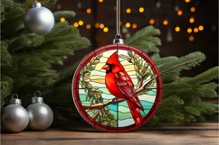 Stained Glass Christmas Red Cardinal Bird PNG Clipart Product Image 2