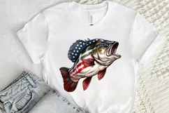 Bass Fish with American Flag Sublimation PNG Clipart Product Image 2